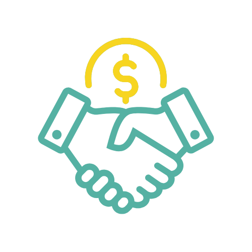 ZIPS Car Wash brand teal and yellow graphic hands shaking below large coin